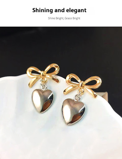 Title 5, Metal Simple Textured Bow Heart-shaped Ear Stud...