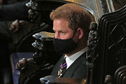 Prince Harry attends the funeral service of his grandfather, Prince Philip, at St George's Chapel within the grounds of Windsor Castle on April 17 2021.