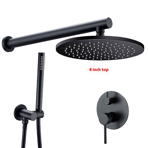 Title 28, Wall-embedded hidden black shower set, hot and ...