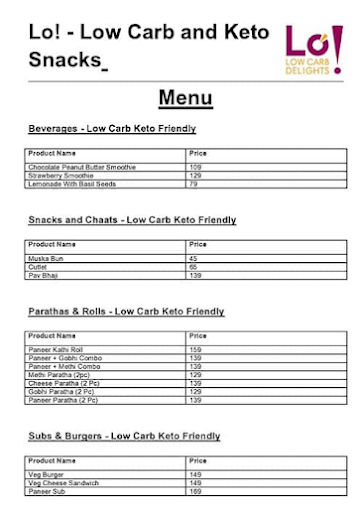 Lo! - Low Carb And Keto Foods menu 