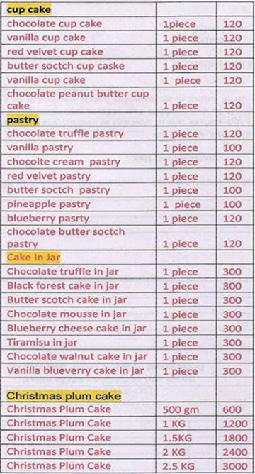 Cake 24X7 menu 