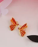 Butterfly Silver Kiss Orange Studs