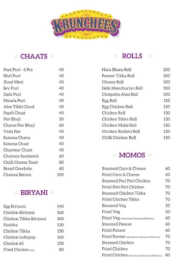 Krunchees menu 