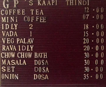 G. P. S. Kaapi Thindi menu 