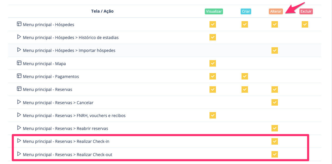 passo a passo para autorizar usuário a alterar check-in e check-out