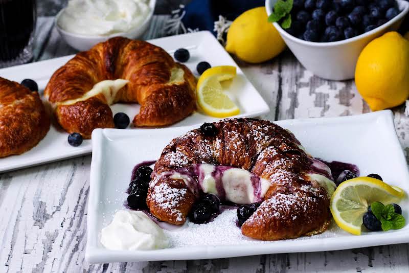 Lemon Cream Brunch Croissants With Maple Blueberry Syrup.