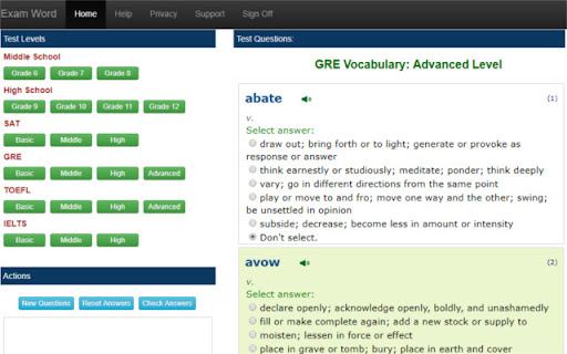 Test Vocabulary Online