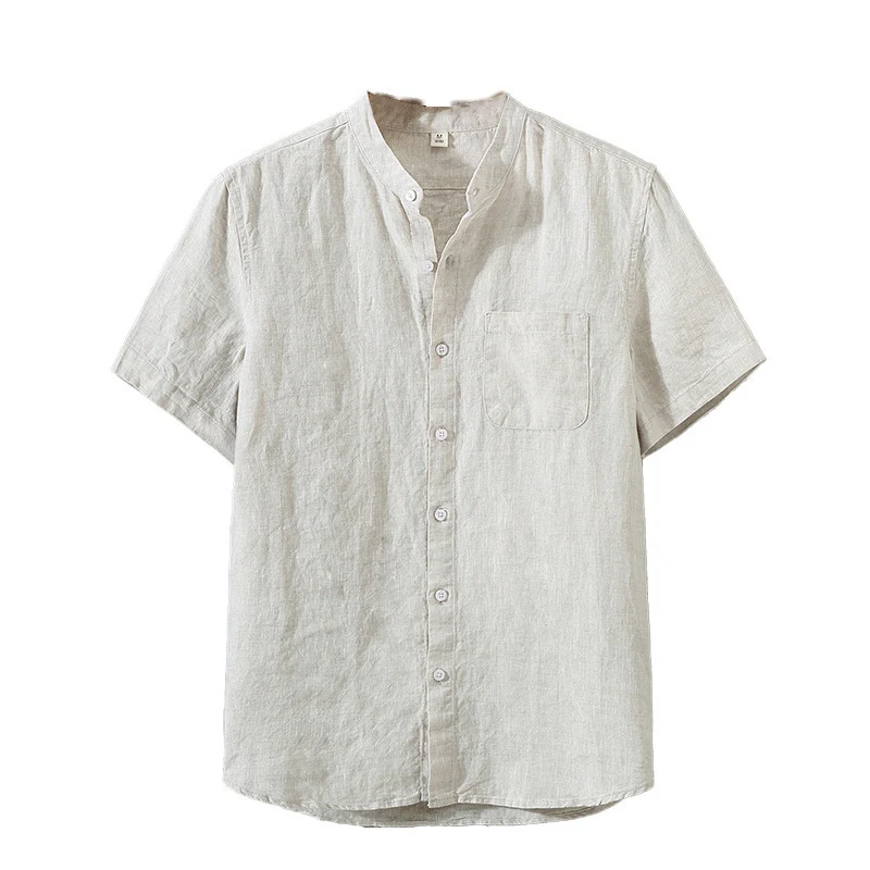 Gestreepte casual linnen shirt met korte mouwen voor heren, ideaal voor de zomer. Koel, comfortabel en stijlvol voor een relaxte look.