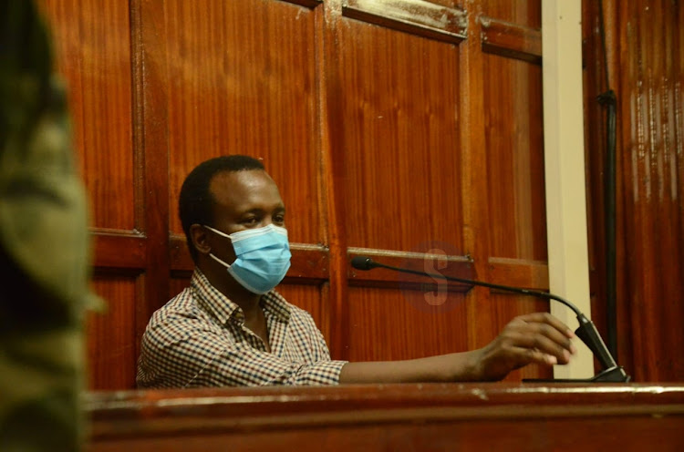 Kelvin Kinyanjui Kang’ethe at Milimani Law Courts before chief magistrate Lucas Onyina awaiting extradition orders to the United States to face murder charges of Margaret Mbitu in December last year, on March 13 2024./DOUGLAS OKIDDY