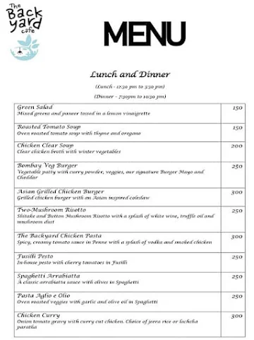 The Backyard Cafe menu 