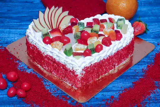 Red Velvet Fruit Heart Shaped Cake