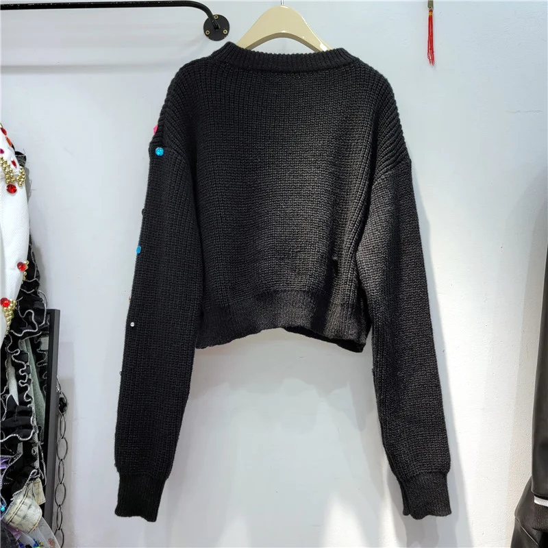 Franse zware industrie kleur diamanten trui dames herfst- en winterkleding losse korte trui