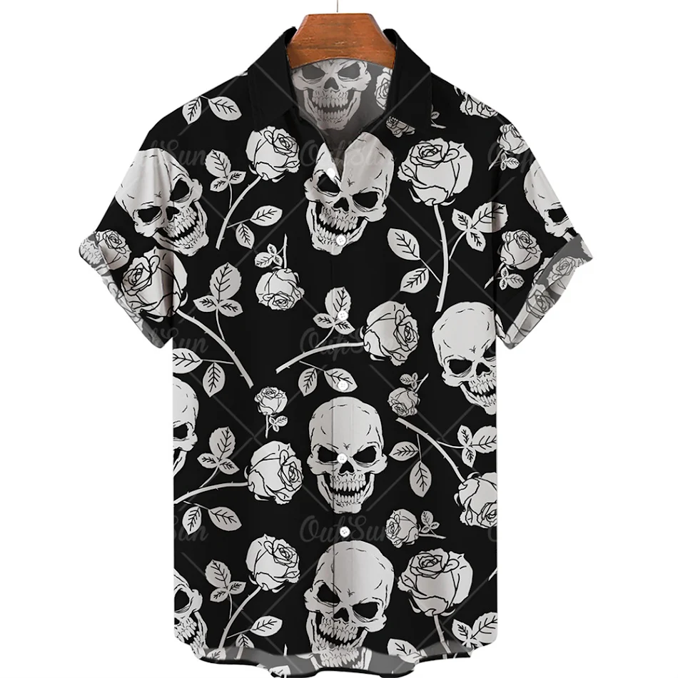 Unieke heren Halloween korte mouw shirt met cartoon print, revers cardigan top voor de zomer, casual en opvallende zomer herenmode