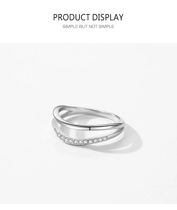 Anel feminino em prata esterlina S925 com design simples de camada dupla, elegante e perfeito para uso diário, joia para mulheres.