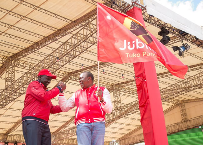 Deputy President William Ruto and Presidnet Uhuru Kenyatta during the launch of Jubilee Party