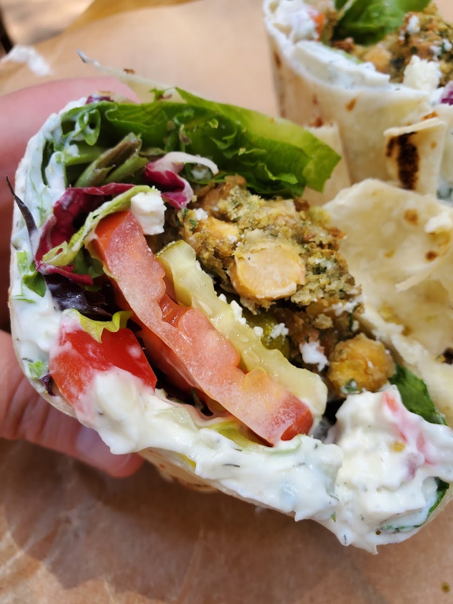 Falafel on gluten free wrap