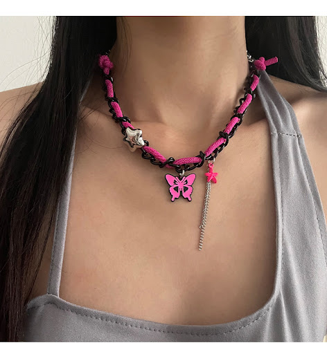Title 5, Rose Red Butterfly Stitching XINGX Tassel Neckl...