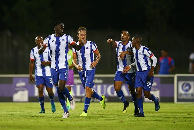 Brian Onyango of Maritzburg Utd after his goal during the Absa Premiership match between Maritzburg United and Black Leopards at Harry Gwala Stadium on December 12, 2018 in Pietermaritzburg, South Africa.