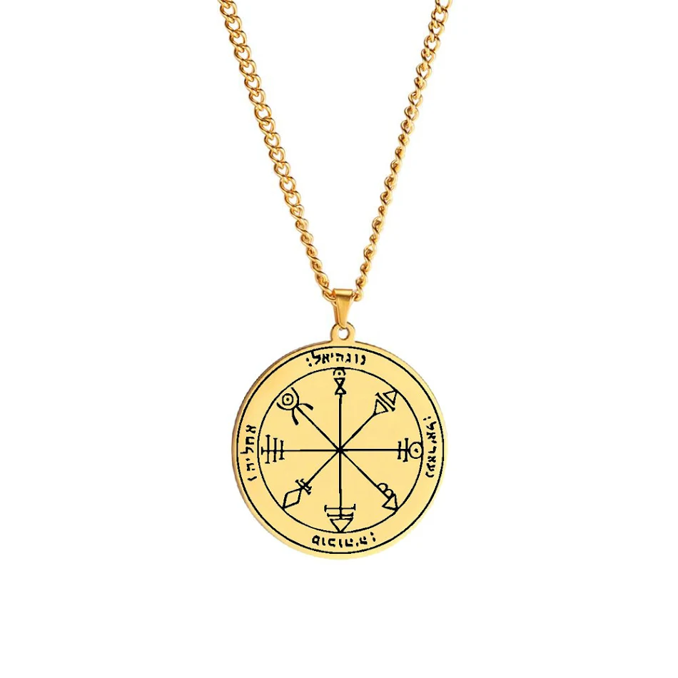 Gouden Solomon Seal Jupiter Amulet Roestvrij Stalen Ketting. Brengt bescherming, voorspoed en geluk. Mystieke sieraden voor hem of haar.