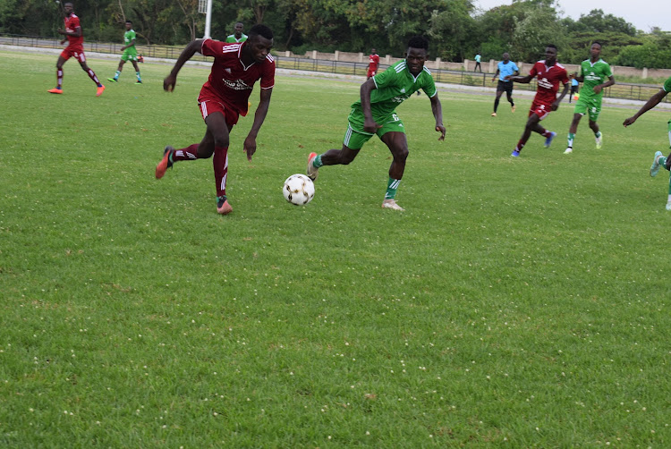 Part of the action between Migori and Homa Bay during the CS Owalo Super Cup at the Raila Odinga Stadium in Homa Bay town on Tuesday