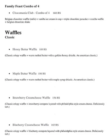 Belgian Waffle menu 