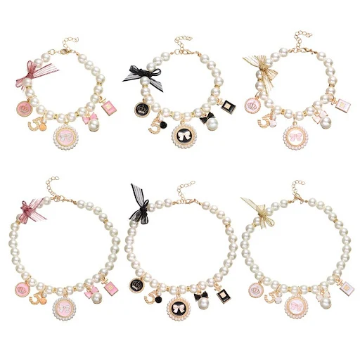 Fashion Puppy Accessories Cute Collar Adjustable Dog Cat Princess Bow Necklace Pet Pearl Collar