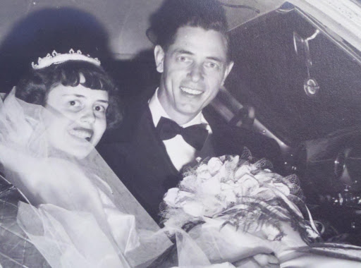 The happy couple on their wedding day, January 9, 1954.