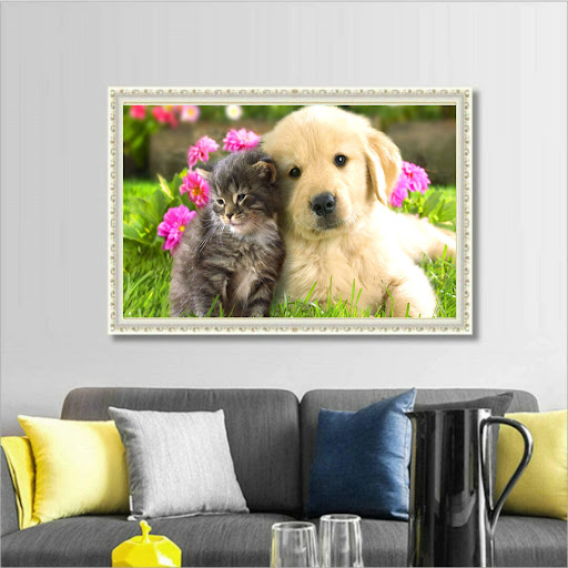 Title 4, New Cat Puppy Flower DIY Diamond Painting 5D Fu...