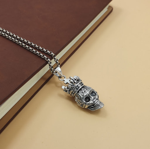 Title 3, Sterling Silver S925 Crown Skull Pendant Cold S...