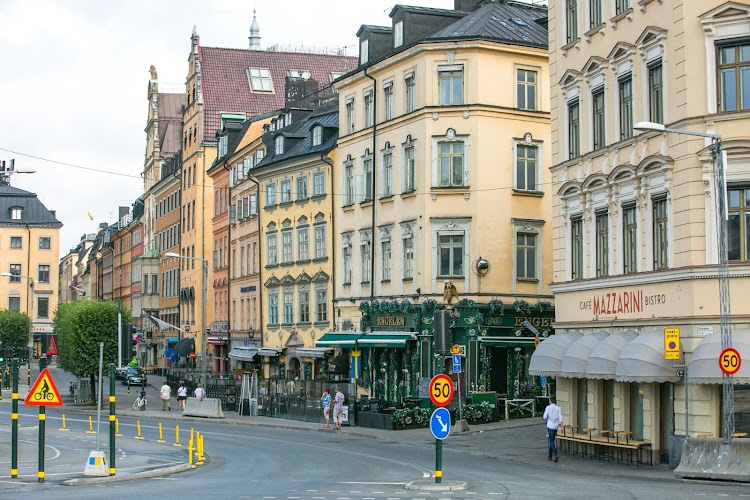 Buildings at the entrance of Gamla stan, the historic old town of Stockholm.