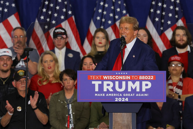 Republican presidential candidate and former U.S. President Donald Trump speaks during a campaign rally in Green Bay, Wisconsin, U.S., April 2, 2024.