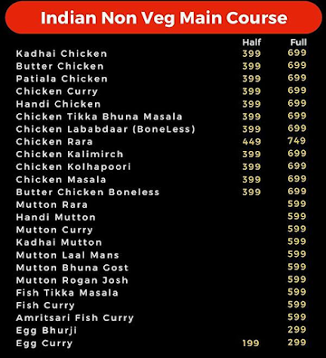 Shahi Mahal menu 