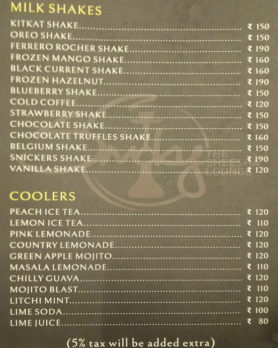 Smoky The Sheesha Lounge menu 