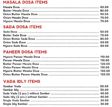 Moorthy menu 