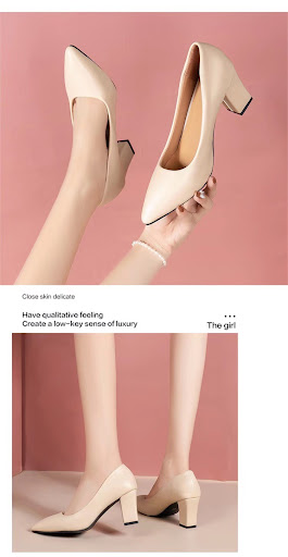 Title 3, Womens chunky heel pointed work shoes for a st...