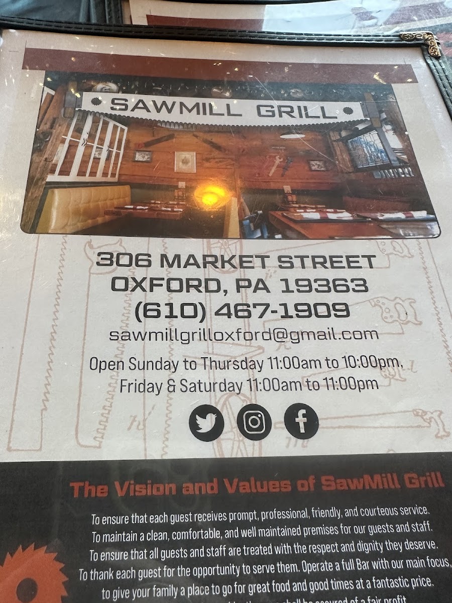 SawMill Grill gluten-free menu