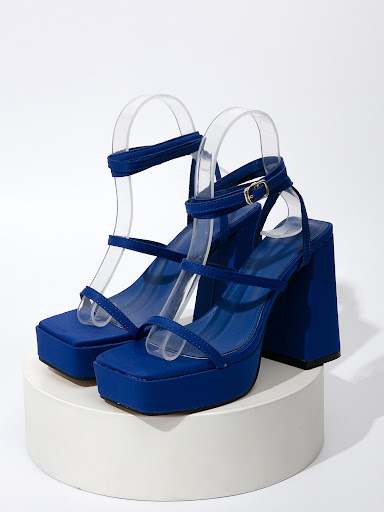 Title 7, Buckle-strap Block-heeled High-heel Sandals. St...