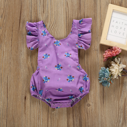 Title 2, Multicolor printed floral halter one-piece romp...
