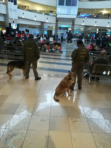 Heavy police presence at OR Tambo Airport for the arrival of FC Barcelona on Wednesday May 16 2018.