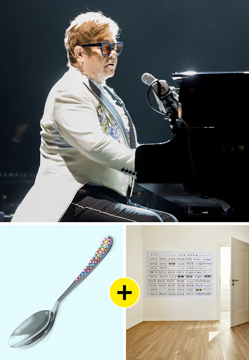 Đeo kính và dùng muỗng lướt phím đàn. Chỉ có thể là Elton John!