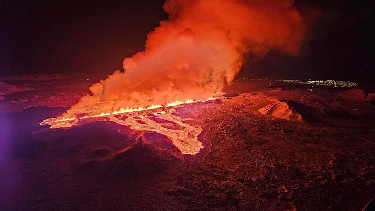 A volcano erupts near Grindavik on Reykjanes Peninsula, Iceland. Picture: ICELAND CIVIL PROTECTION/REUTERS