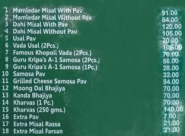 Mamledar Misal menu 