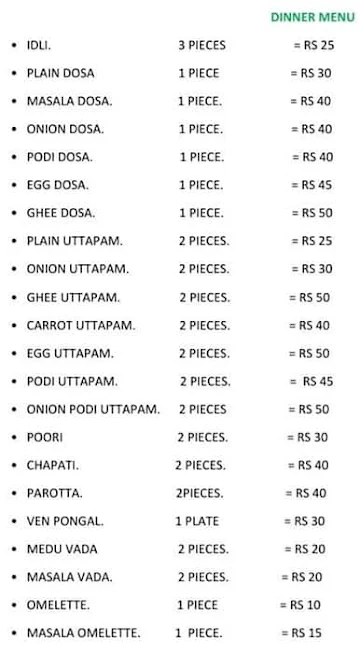 Saivijayaa Mess menu 