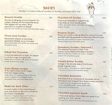 The Chocolate Heaven menu 