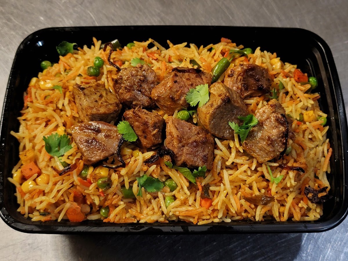 Lamb Biryani, with Mix Veggies add-on.