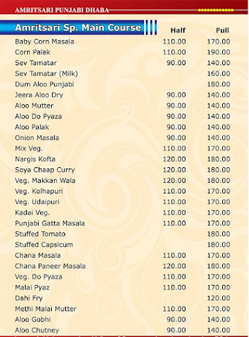 Amritsari Punjabi Dhaba menu 