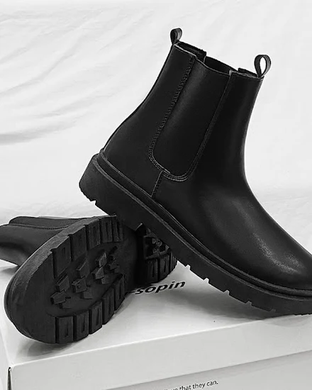 Chelsea Shoes Men Boots Black Casual Leather Shoes 2024 B... - 1