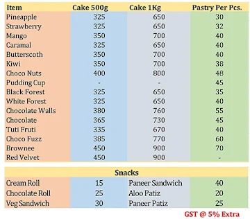 Delhi Cake Wala menu 