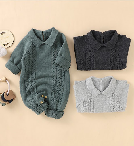 Title 2, Baby knit jumpsuit with a lapel, perfect for go...
