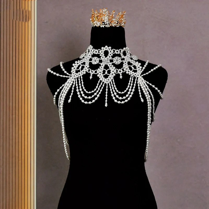 Chaîne d'épaule de mariée européenne et américaine avec perles Mori Accessoire mariage pour un look élégant et romantique